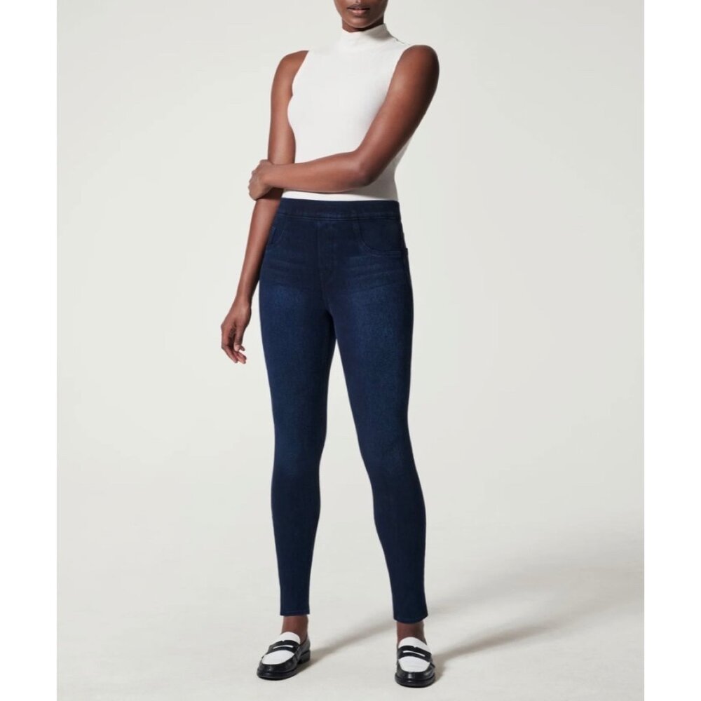 Spanx Jean-ish Ankle Leggings Stretch Denim‎ Shapewear Pull On Pants Blue Small - Picture 2 of 10